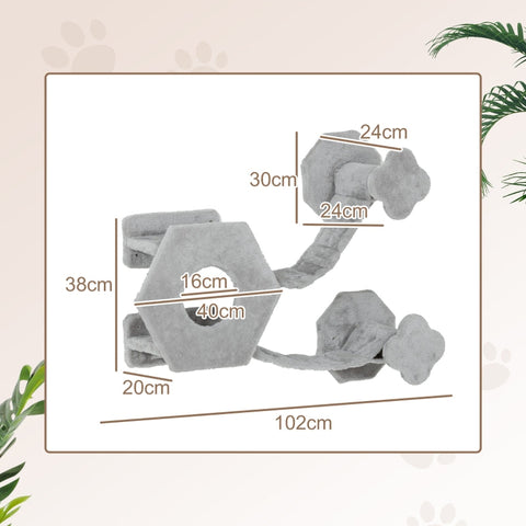 Rootz Cat Climbing Wall - Cat Paradise - Wall Mounted Cat Tree - Space Saving - Soft Plush - Chipboard Construction - Light Gray - 154cm x 30cm x 38cm