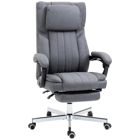 Rootz Office Chair With Massage Function - Tilting Backrest - Extendable Footrest - Linen Look - Gray - 65 x 61 x 113 cm