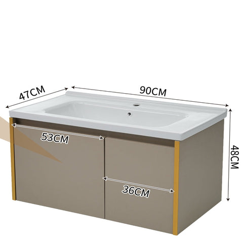 Rootz Bathroom Sink with Base Cabinet - Washbasin Unit - Vanity Station - Scratch and Heat Resistant - 90L x 47W x 48H cm