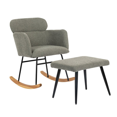 Rootz Elegant Gray Rocking Chair Set - Lounge Chair - Relaxation Chair - Comfort & Modern Design - 61L x 72.5W x 82H cm & Footstool 52L x 41W x 40H cm