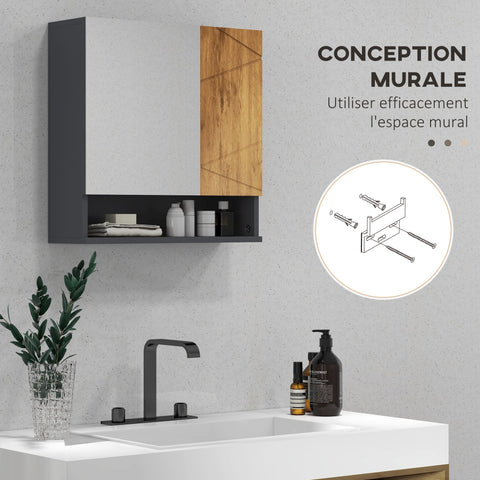 Rootz Wall Mounted Bathroom Mirror Cabinet - Storage Space - Vanity Unit - Soft Close Dampers - 55 x 17 x 55 cm - Brown, Grey