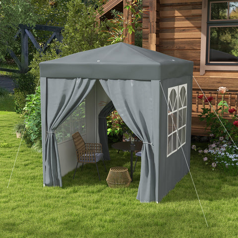 Rootz Garden Pavilion Folding Tent - Barnum - Pop-up - Easy Setup - 2m x 2m x 2.4m - 4 Removable Side Walls – Transport Bag Included - Grey