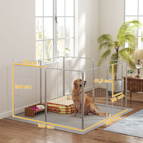 Rootz Pet Enclosure Dog Fence - Pet Playground - Customizable - Stainless Steel - 160x160x100 cm Square - 240x80x100 cm Rectangular
