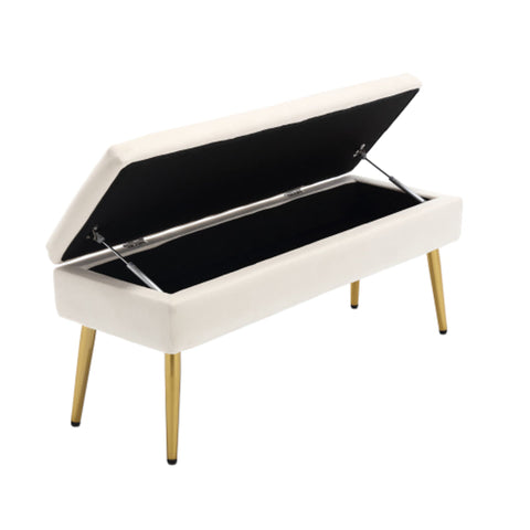 Rootz Beige Velvet Storage Bench - Ottoman - Seat with Storage - Comfort Padding - 111L x 35W x 44.5H cm