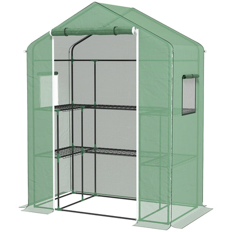 Rootz Greenhouse - Plant Shelter - Gardening House - UV Resistant - 1 Door & 2 U-Shaped Shelves - 140x73x190cm