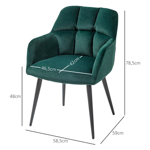 Rootz Upholstered Chair - Accented Chair - Decorative Quilting - Velvet Look - Holds Up to 120 kg - 58.5cm x 59cm x 78.5cm - Green