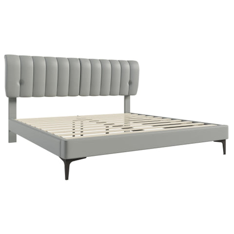 Rootz Gray Upholstered Bed - Elegant Bed Frame - Easy-Clean PU - Supports 300kg - 203L x 168W x 107.5H cm - Modern Design
