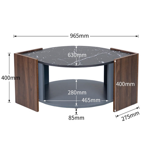 Rootz Black Marble Coffee Table - Elegant Coffee Table - Walnut Coffee Table - Durable & Stable - 96.5L x 63W x 40H cm