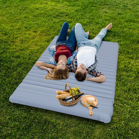 Rootz Air Mattress - Including Air Pump - Camping Mattress - 1 Pillow - Waterproof - Durable Material - Carry Bag - 40D Nylon Tpu - Blue - 200L x 135W x 10H cm