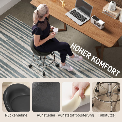 Rootz Roll Stool - Salon Chair - Height Adjustable Stools - Enhanced Comfort - 43L x 43W x 59-75H cm - Black