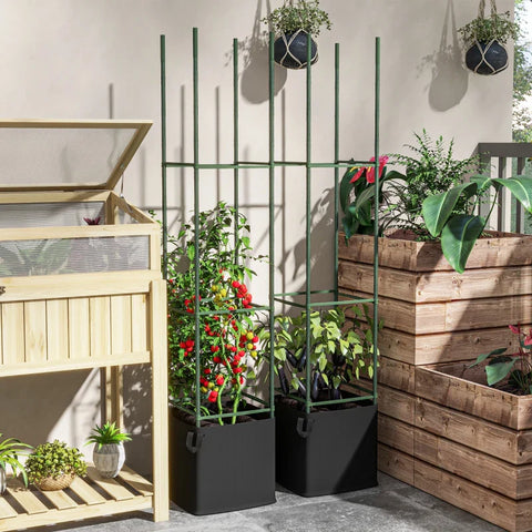 Rootz Planters - Trellis - Set Of 2 Bag - Adjustable Levels - Stainless Steel - Felt - Plastic - Green - 33L x 33W x 180H cm
