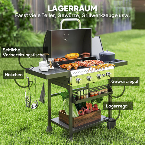 Rootz Gas Grill - BBQ Grill - Outdoor Cooker - Efficient 5-Burner System - 135cm x 55cm x 103cm - Black