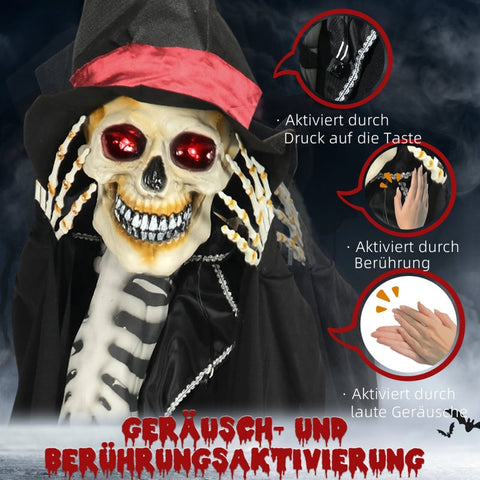Rootz Halloween-decoratie Spookskelet - Spookachtig skelet - LED-ogen - Verstelbare armen - Bewegingsgeactiveerd draaien - Huilende geluidseffecten - 60 cm x 16 cm x 100 cm