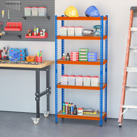 Rootz Metal Garage Shelf - Storage Rack - 5 Tier Organizer - 1500kg Capacity - Blue/Orange - 80cm x 40cm x 182cm