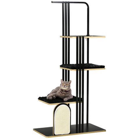 Rootz Scratching Post - Industrial Design - 3 Platforms - 2 Cushions - Scratching Wall - Steel Frame - Black - 85 x 48 x 170 cm
