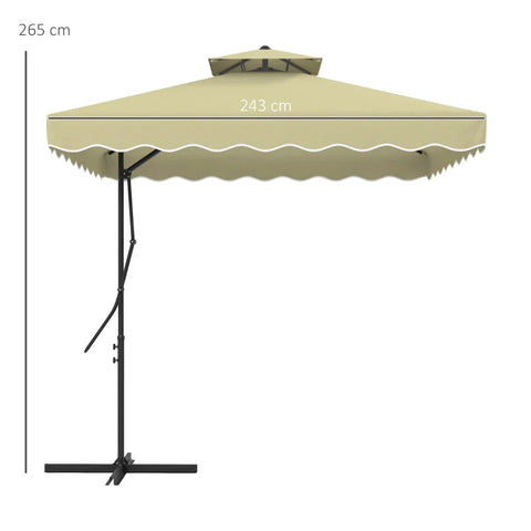 Rootz Parasols Umbrella - Cantilever Umbrella - Decorative Edge - Ventilation Canopy - Offset Design - Umbrella Roof - Metal-polyester - Beige - 2.4x2.4x2.6m