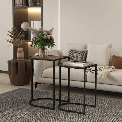 Rootz 2 Piece Coffee Table Set - Side Tables - Night Consoles - Metal Frame - Space-Saving - 45x38x58cm & 41x32x52cm