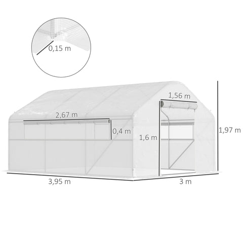 Rootz Garden Greenhouse - Tunnel Greenhouse - Rolling Doors - Optimal Ventilation - 395cm x 300cm x 197cm - UV-resistant & Durable Design
