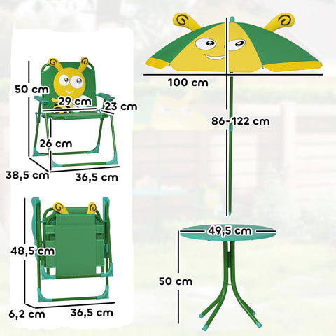 Rootz Children's Garden Furniture Set - Kids Chairs - Table Set - Portable & Foldable - 49.5cm Ø Table, 36.5cm x 38.5cm Chair - Bee Design