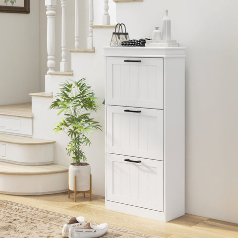Rootz Shoe Cabinet - 3 Folding Doors - Adjustable Shelves - Space-Saving Design - 54 x 24 x 117.5 cm - White