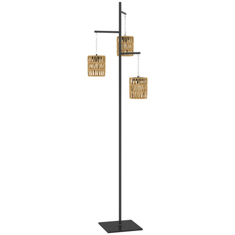 Rootz Solar Floor Lamp - Rattan Solar Lamps - Boho-Style Lights - Auto On/Off - IP44 Waterproof - 45x45x178cm