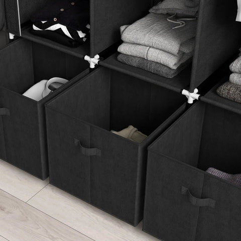 Rootz Fabric Cabinet - Made Of Fleece - Folding Cabinet - Fabric Wardrobe - Including 3 Drawers - Black - 125 cm x 43 cm x 162.5 cm