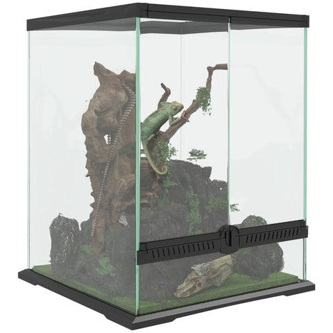 Rootz Reptile Terrarium - Veilige habitat - Ruime behuizing - Stijlvol ontwerp - 45 cm x 45 cm x 60 cm - Gehard glas