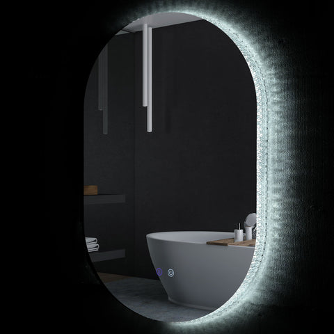 Rootz Oval LED Bathroom Wall Mirror - Vanity Mirror - Illuminated Mirror - Adjustable Brightness - 81 x 51 cm - Touch Sensitive Switch