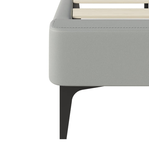 Rootz Gray Upholstered Bed - Modern Bed Frame - Easy-Care Bed - Removable Backrest - PU Material - 203cm x 148cm x 107.5cm