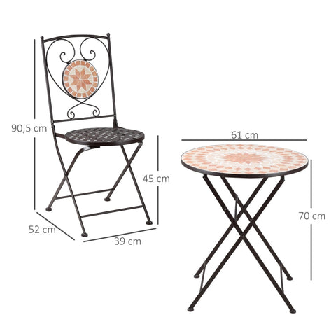 Rootz 3 Piece Bistro Set - Balcony Furniture - Outdoor Patio Set - Mosaic Design - Foldable & Water-Resistant - 61cm x 70cm Table, 39cm x 52cm x 90.5cm Chairs