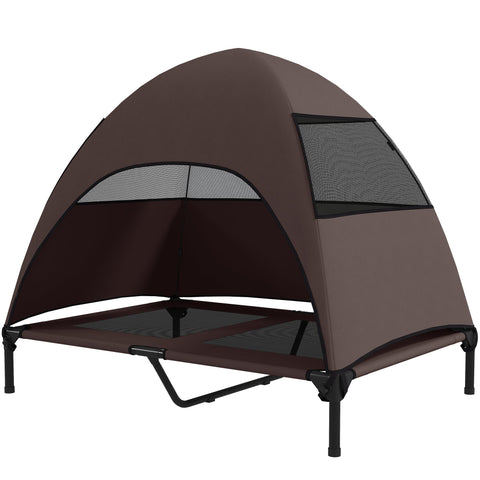Rootz Elevated Outdoor Dog Bed - Pet Shelter - Raised Canopy - Sun Protection - 106 x 76 x 99 cm - Brown