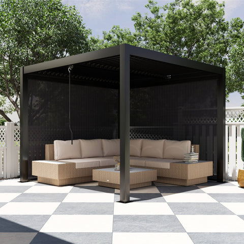 Rootz Aluminum Pergola - Bioclimatic Gazebo - Outdoor Shelter - Waterproof, Rust-Resistant, Hidden Drainage - 298cm x 298cm x 223.5cm