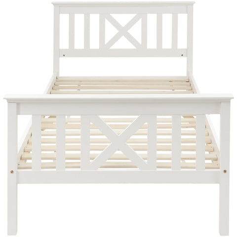 Rootz White Pine Wood Single Bed - Minimalist Design - Elegant Bed Frame - Robust & Practical - 208L x 96W x 82H cm