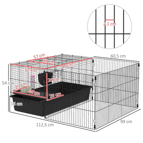 Rootz Small Animal Cage - Guinea Pig Habitat - Pet Enclosure - Adaptable Design - Complete Accessories - Easy Access - 112.5cm x 99cm x 54cm - Sturdy Steel Construction