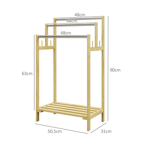 Rootz Bamboo Freestanding Towel Rail - Towel Stand - Bamboo Towel Holder - 3-Bar Design - Home Organizer - 50.5cm x 31cm x 90cm