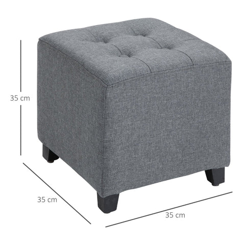 Rootz Stool - Footrest - Ottoman - High-Density Foam - Button Stitching - Rubberwood Frame - 35cm x 35cm x 35cm - Gray