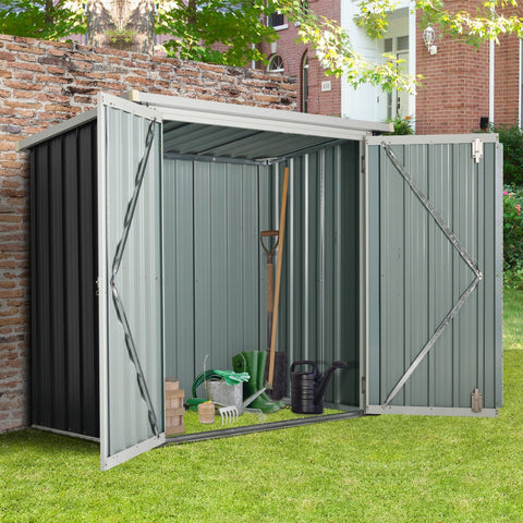 Rootz Garden Shed - Tool Shed - Garbage Shelter - Lockable Doors - Durable Steel - 147L x 86W x 134H cm - Black and White