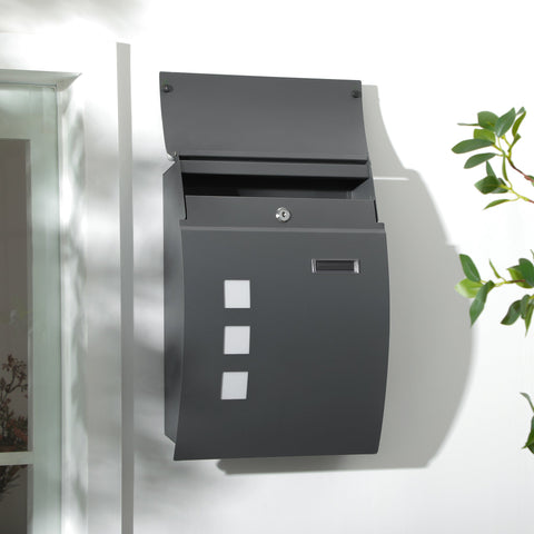 Rootz Locking Mailbox - Secure Postal Box - Durable Letterbox - Lock for Security - 30 cm Slot - 10T x 45H cm - Grey