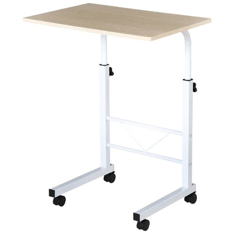 Rootz Side Table - Height-adjustable - Coffee Table - Mobile End Desk With Wheels - Parking Brakes - C-tables - Chipboard - Steel - Iron - Plastic - White - 60 x 40 x 68-78 cm