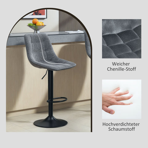 Rootz Modern 2 Set Rotating Bar Stools - Adjustable Counter Chairs - Padded Bar Seating - Comfortable & Stylish - 47 x 53 x 96-117 cm - Grey and Black