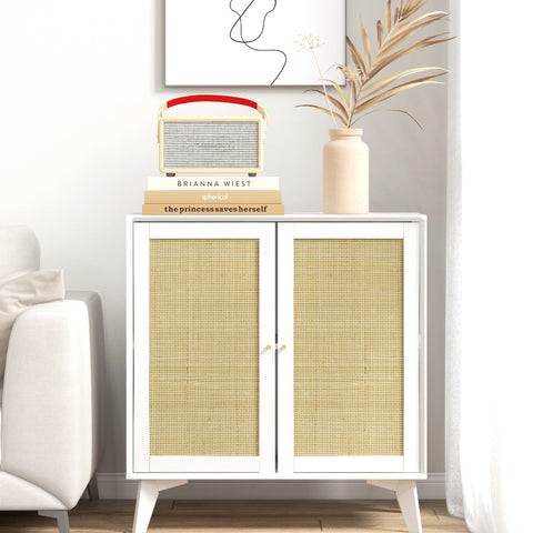 Rootz Buffet Storage Cabinet - High Storage Furniture - Rattan Front Cabinet - Bohemian Design - 80cm x 40cm x 85cm