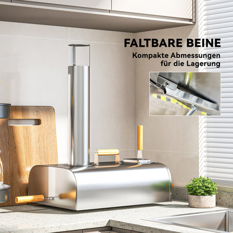 Rootz Outdoor Pizza Oven - Portable & Foldable - Stainless Steel - Enjoy Real Wood-Fired Pizza - 79x36x75cm with Pizza Stone & Shovel