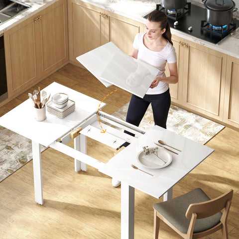 Rootz Extendable Dining Table - Adjustable Kitchen Table - Space-Saving Dining Table - White - Seats 4-6 People - 120-160 x 80 x 78 cm