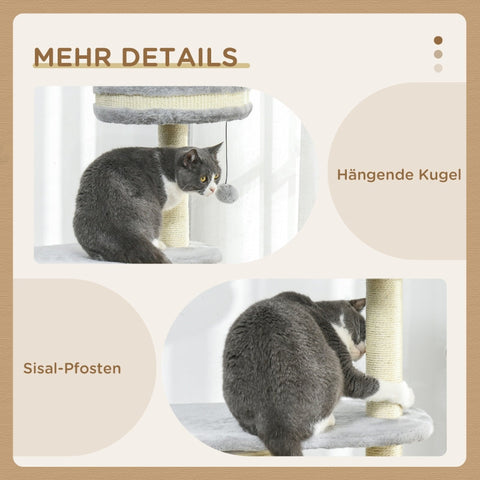 Rootz Cat Climbing Tree - Scratching Post - Cat Tree Tower - Cat Activity Center - Plush - Sisal Rope - Entertainment - 59cm x 35cm x 100cm
