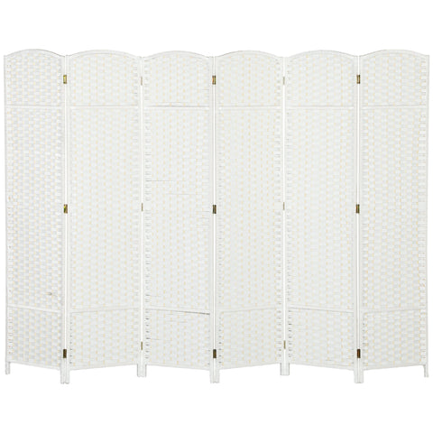 Rootz 6-Part Room Separator - Foldable Privacy Screen - Pine Wood Divider - Durable & Stylish - 240cm x 1.6cm x 170cm White