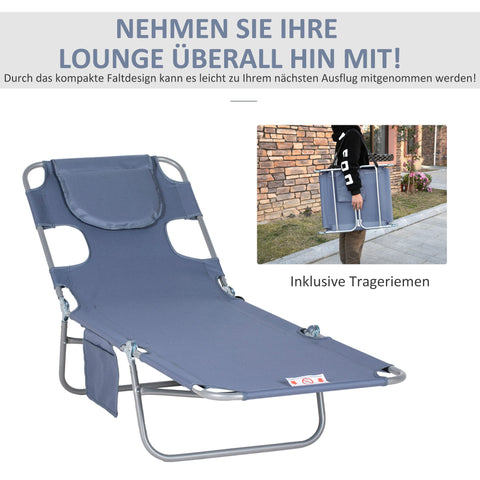 Rootz Garden Deck Chair - Sun Lounger - Massage Chair - Padded Facial Opening - Blue - 185cm x 55cm x 29cm