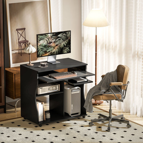 Rootz Rollable Computer Table - Desk with Storage - Mobile Workstation - Ample Storage Space - 80 x 48 x 75 cm, Black