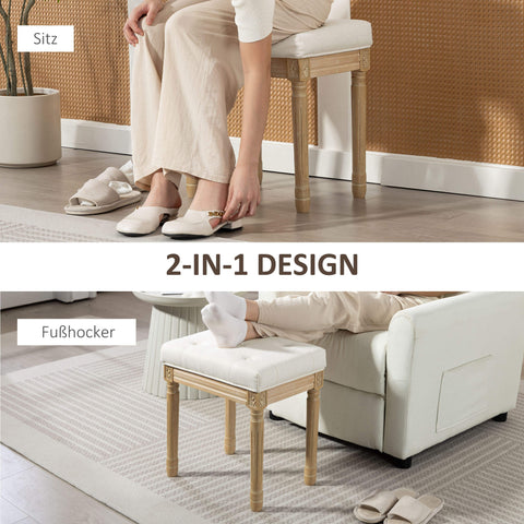 Rootz Linen Stool Upholstered Bench – Footstool – Ottoman – Comfort & Style – Padded Seat, Wooden Legs, 42 x 32 x 46.5 cm, Brown