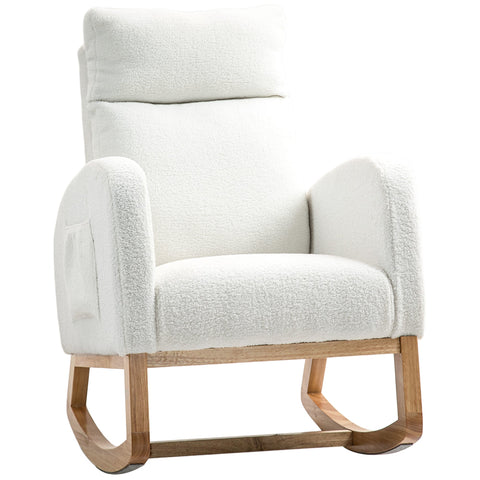 Rootz Rocking Chair - Relaxation Chair - Nursing Chair - Thick Padding - 70cm x 96cm x 107cm - White