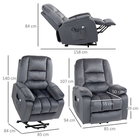 Rootz Electric TV Chair with Stand-Up Aid - Recliner Chair - Lift Chair - Ultimate Comfort - Gentle Lifting - Vibrating Massage - 85cm x 94cm x 107cm - Velvet Fabric